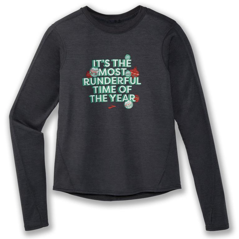 Brooks Women's Run Merry Run Dist. Graphic LS Long Sleeve Running Shirt - Heather Asphalt/Runderful/